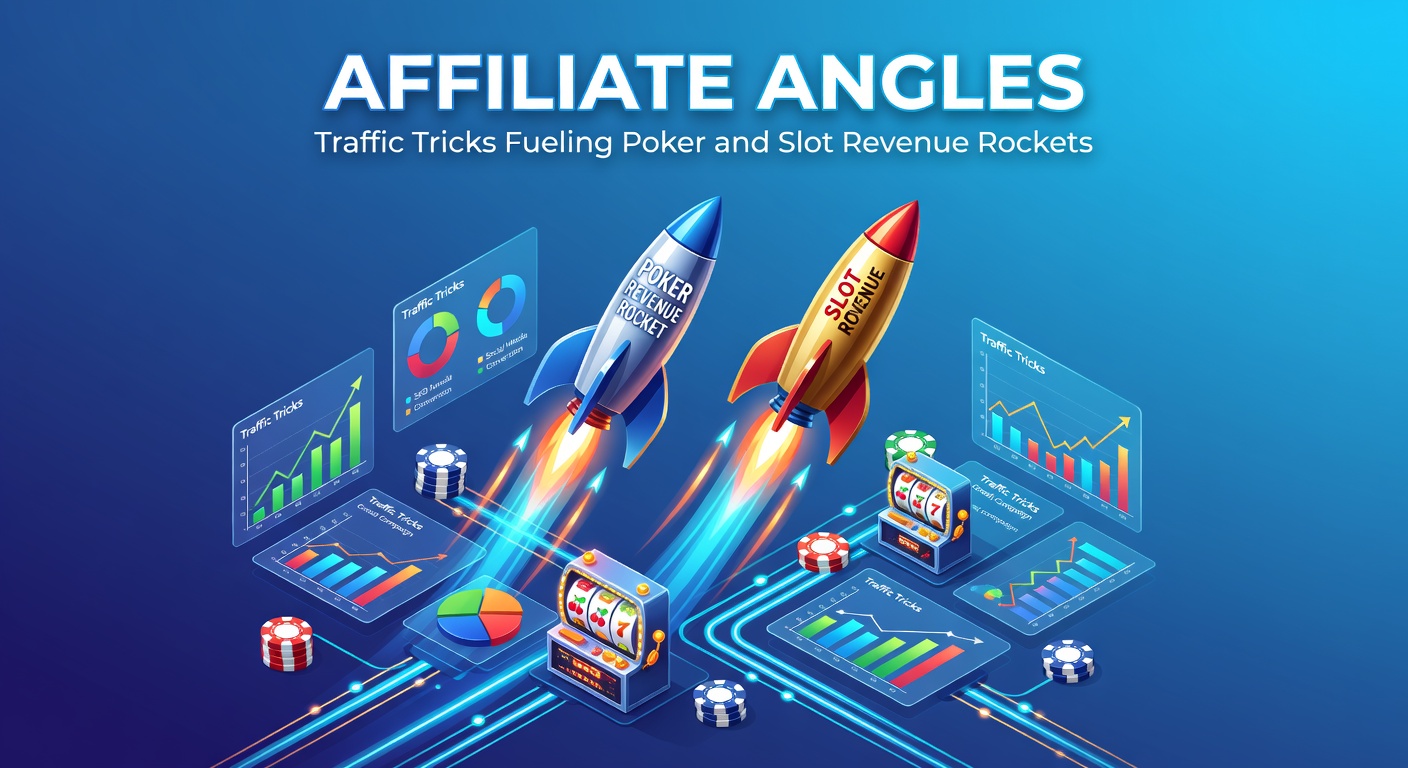 Digital dashboard displaying surging traffic graphs and revenue spikes from poker and slots affiliate campaigns