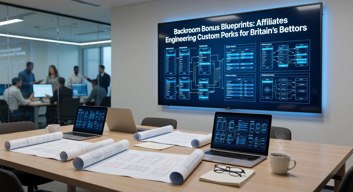 Close-up of a custom bonus blueprint diagram on a digital tablet, illustrating affiliate-operator workflows for UK-specific perks like cashback tiers and free bet ladders
