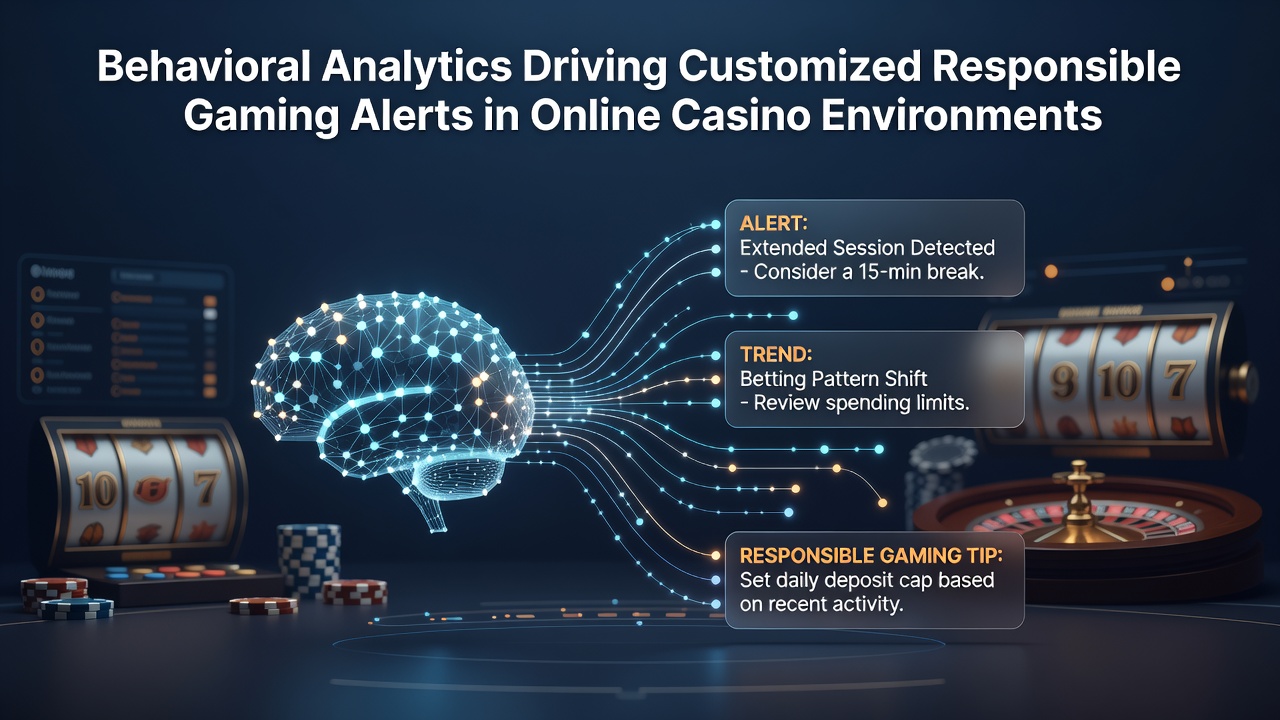 Dashboard showing behavioral analytics tracking player patterns for responsible gaming alerts in online casinos