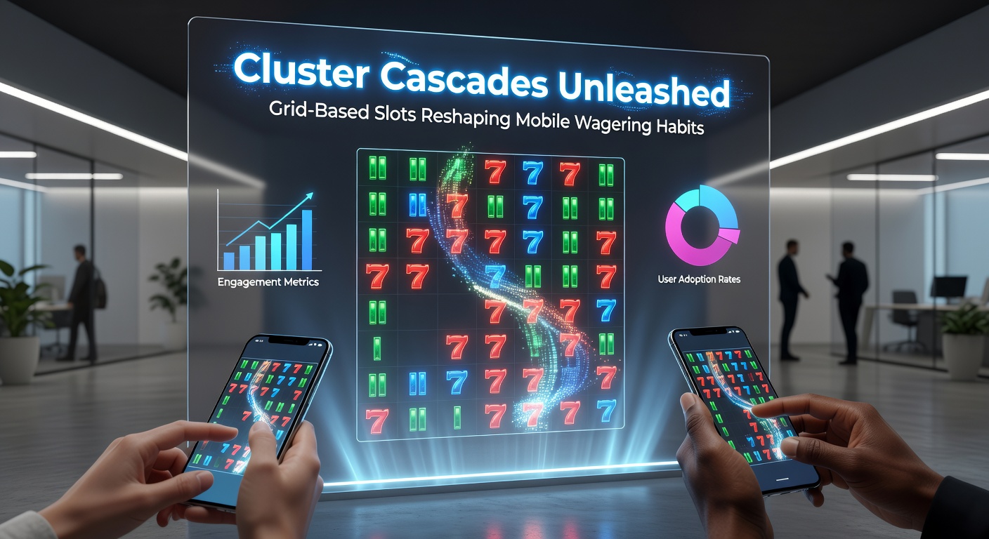 Diverse group of mobile users engrossed in cluster cascade slots, highlighting global adoption across devices