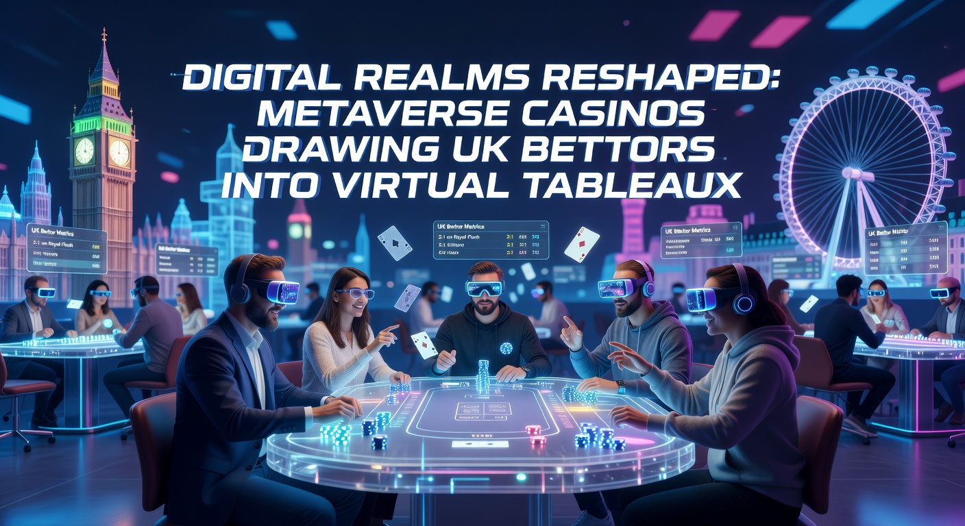 A vibrant metaverse casino scene with avatars gathered around glowing virtual roulette tables under neon lights, capturing the immersive allure drawing UK bettors