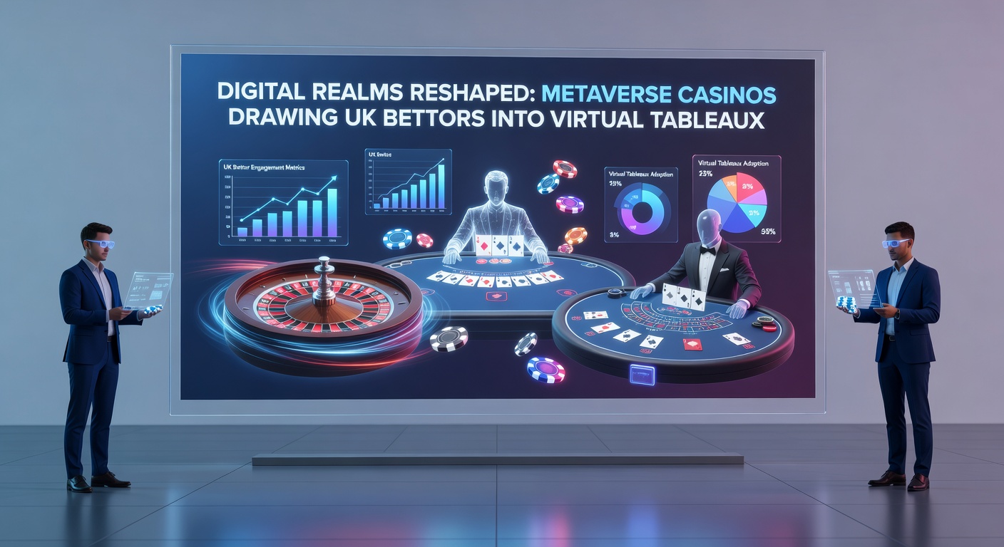 Avatars in a bustling metaverse poker tournament, chips stacking high on felt tables amid holographic fireworks, illustrating the social thrill captivating UK gamblers