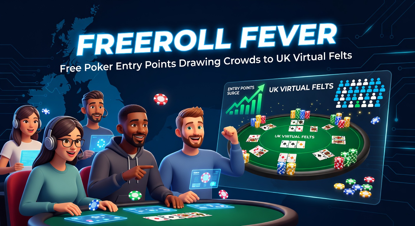 Close-up of a poker player's screen during a heated freeroll final table, chips stacking up amid tense all-in moments