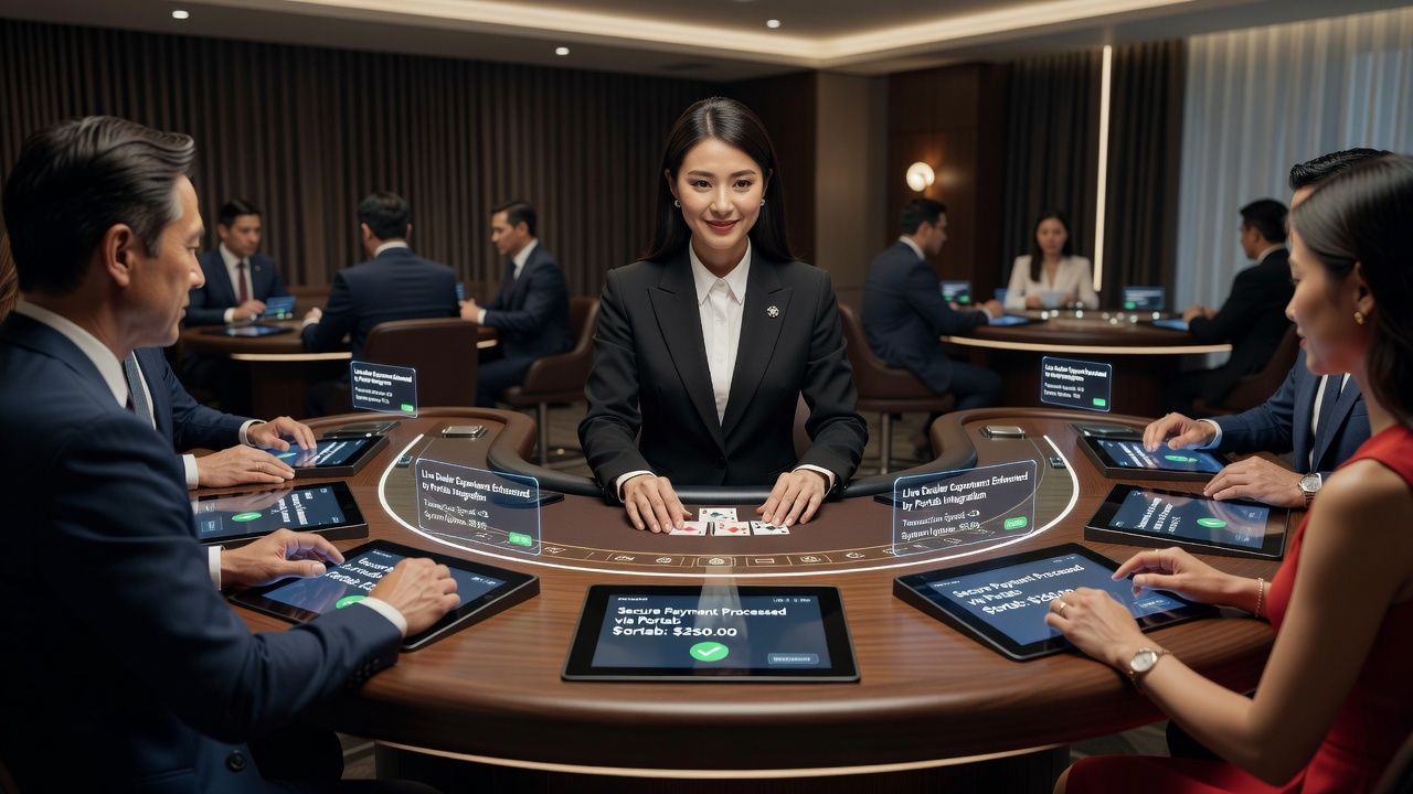 Close-up of a portable device screen showing live dealer roulette with payment confirmation overlay