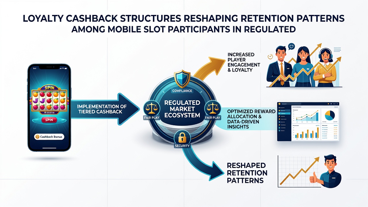 Analytics dashboard showing retention trends for mobile slot players enrolled in cashback programs