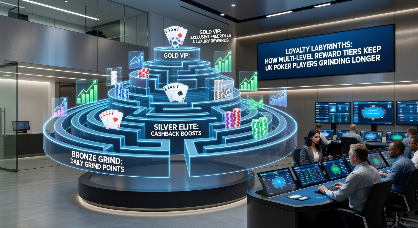 Poker loyalty dashboard screenshot displaying tier progress bar, points tracker, and upcoming rewards with glowing elite badges