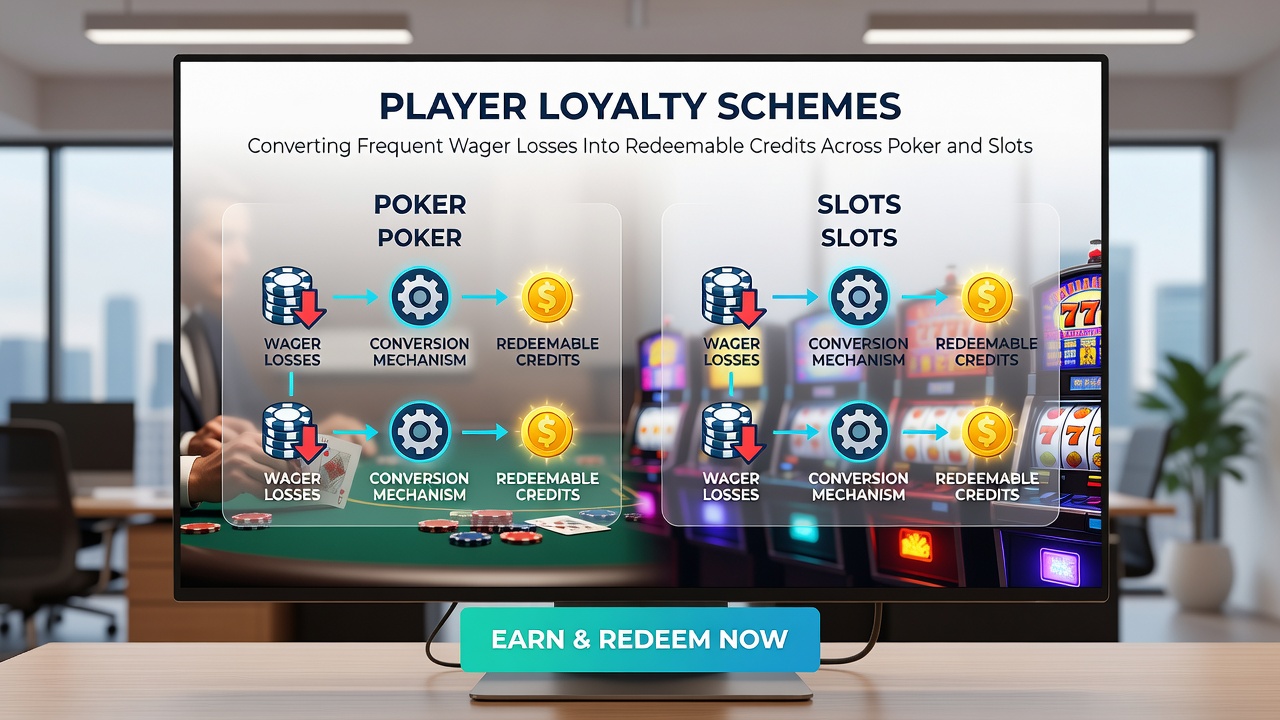 Digital dashboard displaying loyalty credits earned from poker and slot wagers