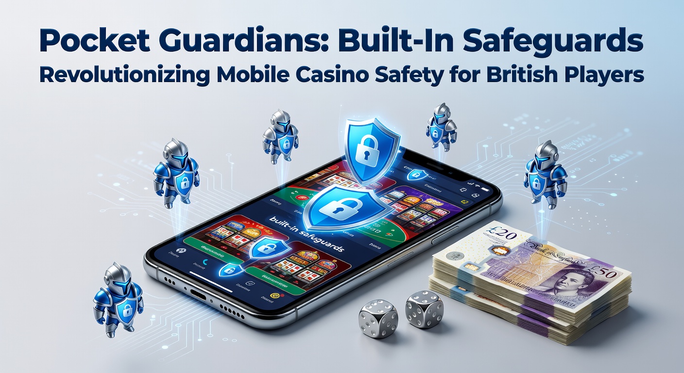 Smartphone displaying mobile casino app with overlaid safety icons like locks, timers, and shields, highlighting built-in protective features for users