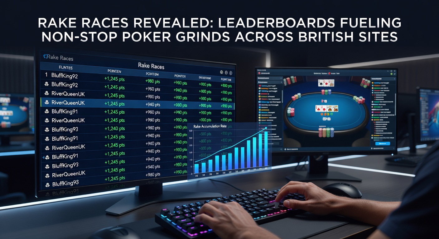 Dynamic poker leaderboard displaying top rake race contenders with real-time rankings and prizes