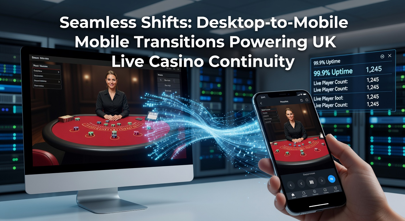 A player seamlessly switching from a desktop computer to a mobile phone during a live blackjack session, highlighting smooth session continuity in a UK casino app