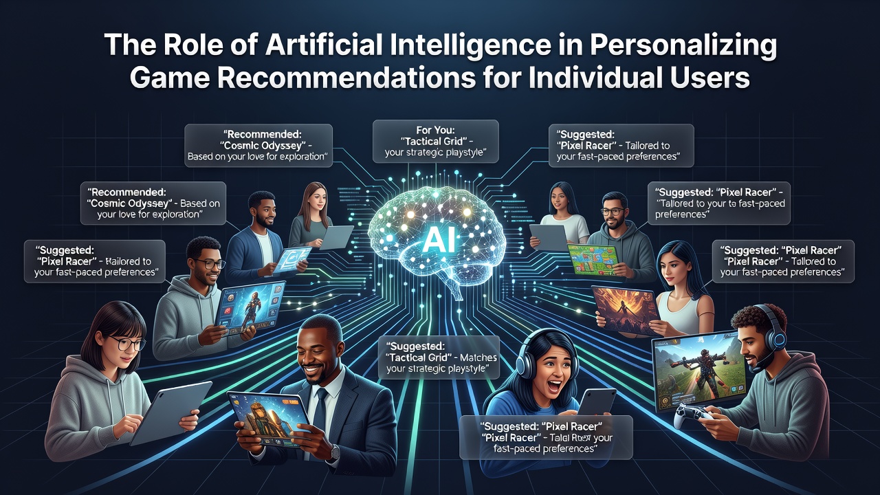 Diagram showing AI recommendation flow between mobile, desktop, and console gaming interfaces