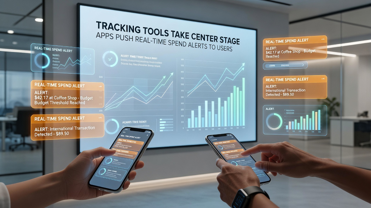 Dashboard view of spend analytics with alert history and customizable limit settings in a mobile application